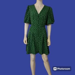 French Connection Green Floral Button Down Puff Sleeve Adelise Shirt Dress